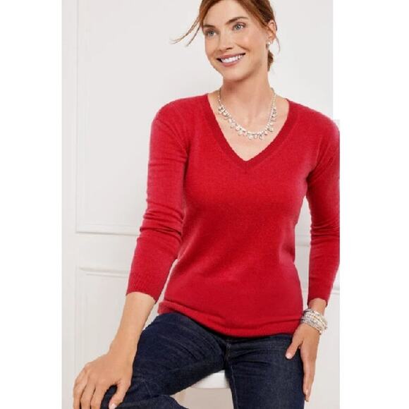 TALBOTS Pure Cashmere Red V-Neck Sweater - Picture 1 of 4